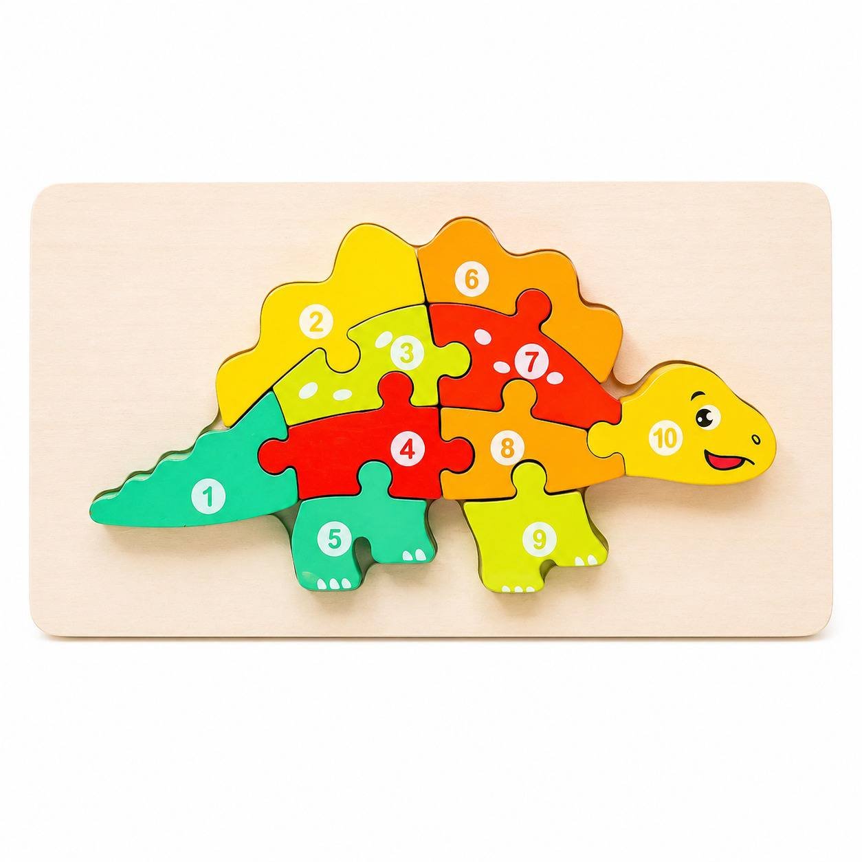 Stegosaurus Dinosaur 10-Piece Wooden Number Puzzle