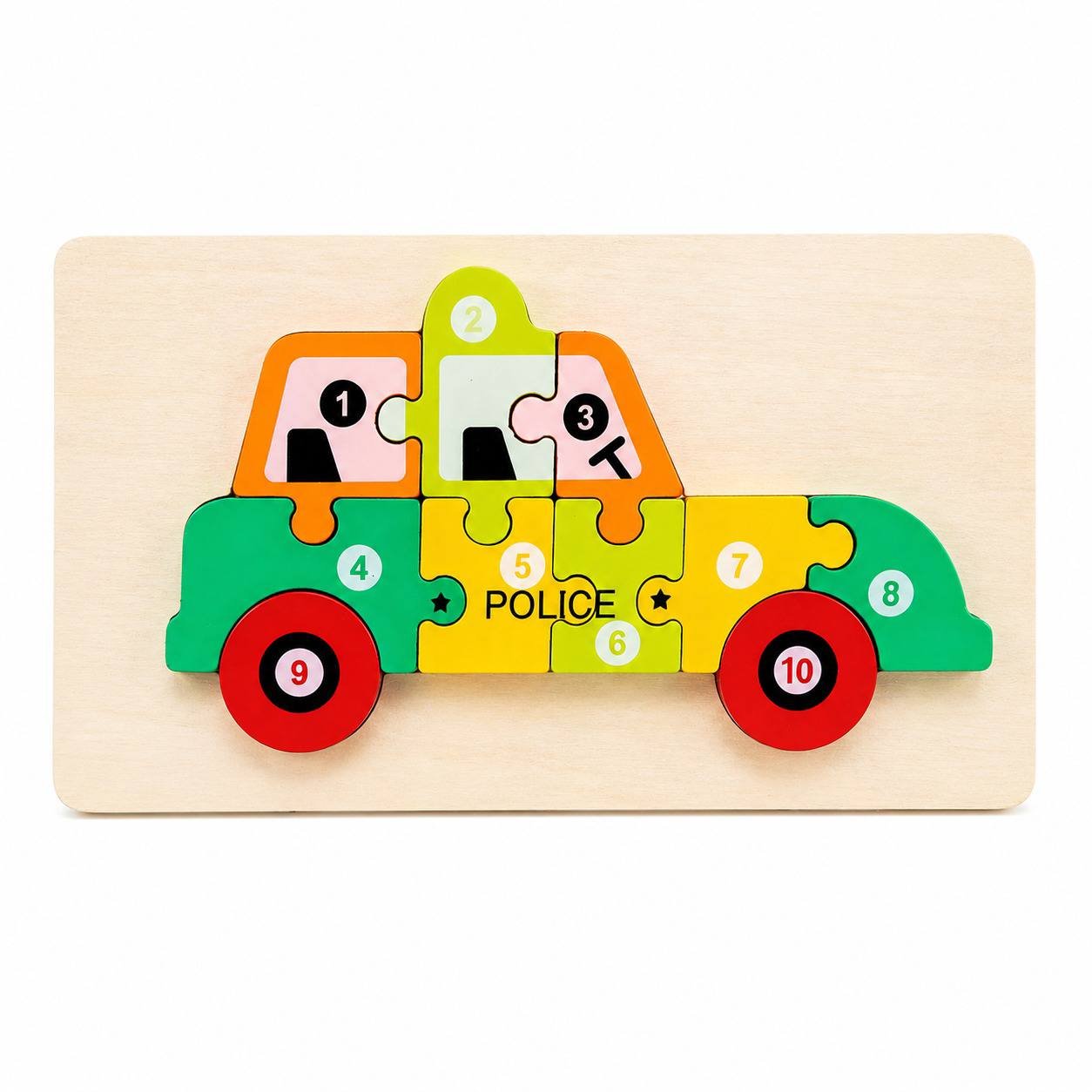Police Car 10-Piece Wooden Number Puzzle