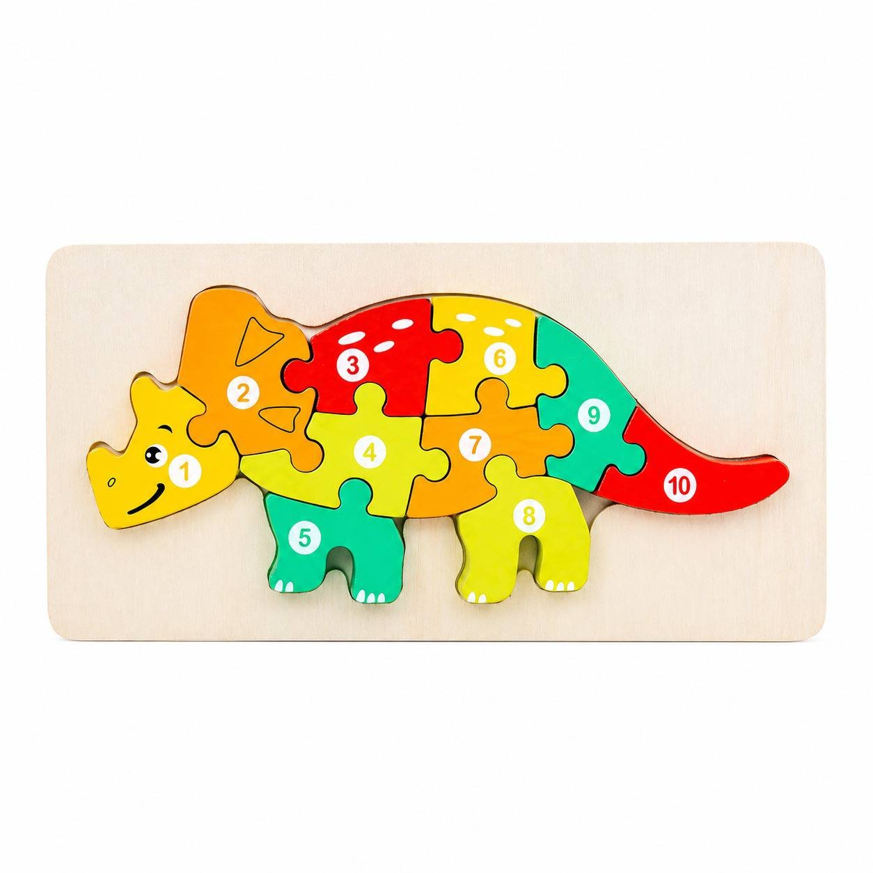 Triceratops Dinosaur 10-Piece Wooden Number Puzzle
